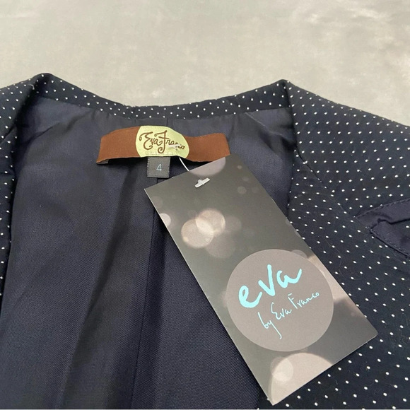 New! Eva Franco Dark Blue White Dot Pleated Peplum top - 27307 - Picture 3 of 7